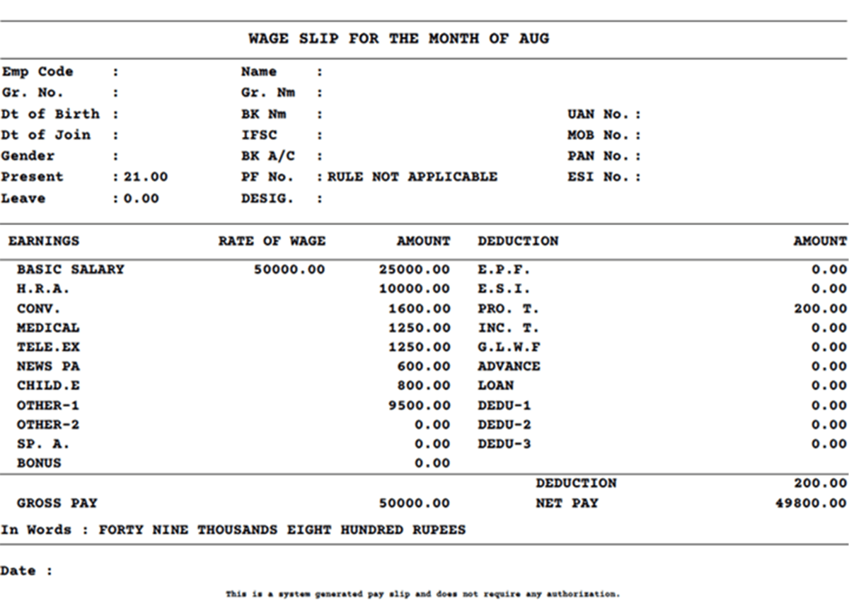 Corporate Salary Simple Format