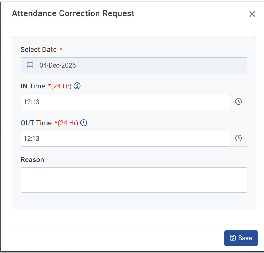 Minop Attendance Correction Request