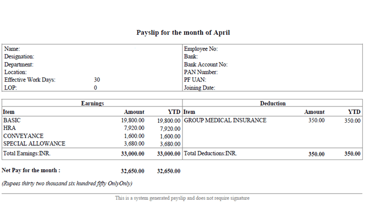 Sample Salary Slip Formats [India]